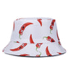 Double-sided Wear Fruit Printing Women Cap Outdoor Sun Hat Bucket Hat-Bucket Hats-Arimonz-Chili White-Arimonz