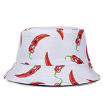 Double-sided Wear Fruit Printing Women Cap Outdoor Sun Hat Bucket Hat-Bucket Hats-Arimonz-Chili White-Arimonz