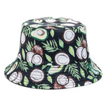 Double-sided Wear Fruit Printing Women Cap Outdoor Sun Hat Bucket Hat-Bucket Hats-Arimonz-Coconut Black-Arimonz