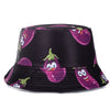 Double-sided Wear Fruit Printing Women Cap Outdoor Sun Hat Bucket Hat-Bucket Hats-Arimonz-Eggplant Black-Arimonz