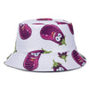 Double-sided Wear Fruit Printing Women Cap Outdoor Sun Hat Bucket Hat-Bucket Hats-Arimonz-Eggplant White-Arimonz