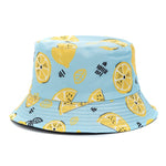 Double-sided Wear Fruit Printing Women Cap Outdoor Sun Hat Bucket Hat-Bucket Hats-Arimonz-Line Lemon Blue-Arimonz