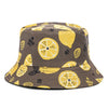 Double-sided Wear Fruit Printing Women Cap Outdoor Sun Hat Bucket Hat-Bucket Hats-Arimonz-Line Lemon Coffee-Arimonz