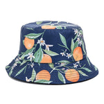 Double-sided Wear Fruit Printing Women Cap Outdoor Sun Hat Bucket Hat-Bucket Hats-Arimonz-Oranges Navy Blue-Arimonz