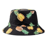 Double-sided Wear Fruit Printing Women Cap Outdoor Sun Hat Bucket Hat-Bucket Hats-Arimonz-Pineapple Black-Arimonz
