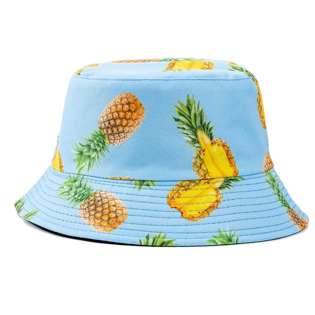 Double-sided Wear Fruit Printing Women Cap Outdoor Sun Hat Bucket Hat-Bucket Hats-Arimonz-Pineapple Blue-Arimonz