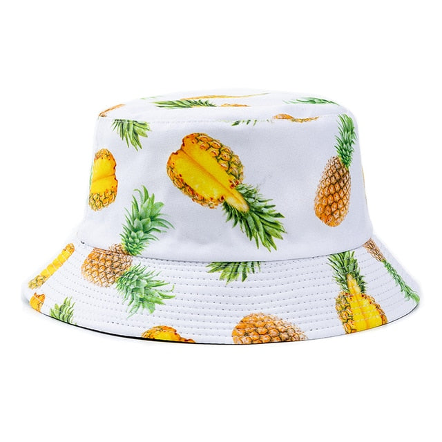 Double-sided Wear Fruit Printing Women Cap Outdoor Sun Hat Bucket Hat-Bucket Hats-Arimonz-Pineapple White-Arimonz
