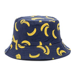 Double-sided Wear Fruit Printing Women Cap Outdoor Sun Hat Bucket Hat-Bucket Hats-Arimonz-SM Banana Navy Blue-Arimonz