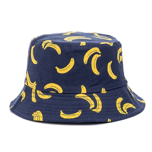 Double-sided Wear Fruit Printing Women Cap Outdoor Sun Hat Bucket Hat-Bucket Hats-Arimonz-SM Banana Navy Blue-Arimonz
