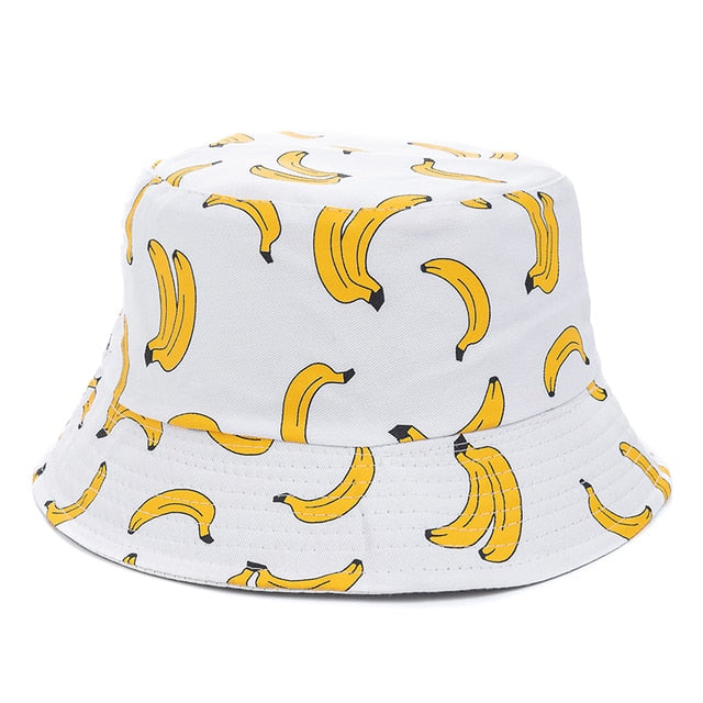 Double-sided Wear Fruit Printing Women Cap Outdoor Sun Hat Bucket Hat-Bucket Hats-Arimonz-SM Banana White-Arimonz