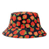 Double-sided Wear Fruit Printing Women Cap Outdoor Sun Hat Bucket Hat-Bucket Hats-Arimonz-Strawberry Black-Arimonz