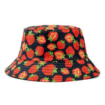 Double-sided Wear Fruit Printing Women Cap Outdoor Sun Hat Bucket Hat-Bucket Hats-Arimonz-Strawberry Black-Arimonz
