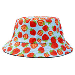 Double-sided Wear Fruit Printing Women Cap Outdoor Sun Hat Bucket Hat-Bucket Hats-Arimonz-Strawberry Blue-Arimonz