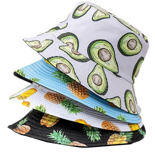 Double-sided Wear Fruit Printing Women Cap Outdoor Sun Hat Bucket Hat-Bucket Hats-Arimonz-Arimonz