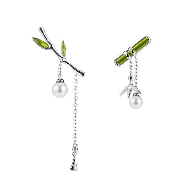 Earrings - Bamboo Dangle Earring With Pearl Retro Style For Women Fine Jewelry