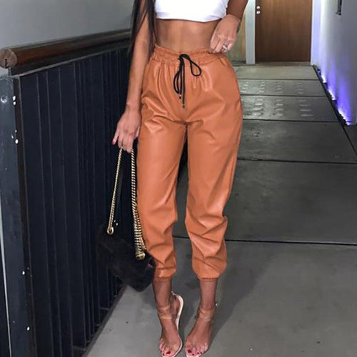 Elastic Leather Pants-Pants-Arimonz-Brown-S-Arimonz