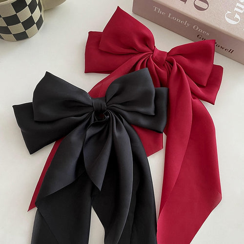 Elegant Bow Ribbon Hair Clip Simple Solid Satin Spring Clip Hair-Hair Accessories-Arimonz-Arimonz