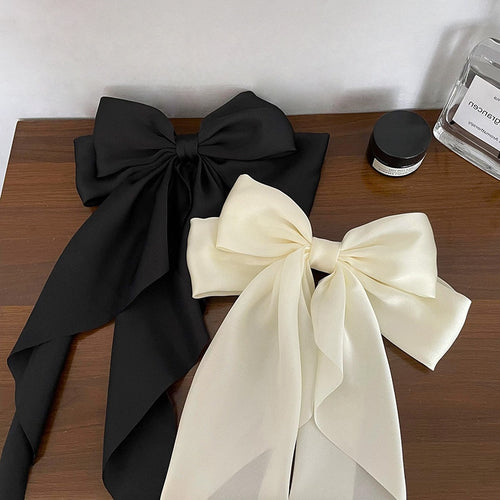 Elegant Bow Ribbon Hair Clip Simple Solid Satin Spring Clip Hair-Hair Accessories-Arimonz-Arimonz