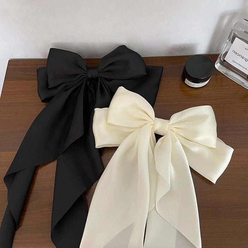Elegant Bow Ribbon Hair Clip Simple Solid Satin Spring Clip Hair-Hair Accessories-Arimonz-Arimonz