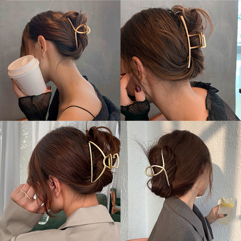 Elegant Gold Silver Hollow Geometric Metal Claw Vintage Hair Clip-Hair Accessories-Arimonz-Arimonz