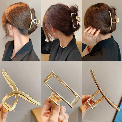 Elegant Gold Silver Hollow Geometric Metal Claw Vintage Hair Clip-Hair Accessories-Arimonz-Arimonz
