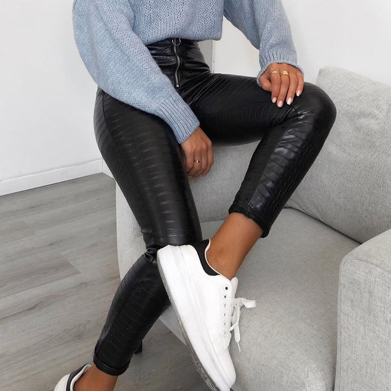 Elegant High Waist Faux Leather Pant-Pants-Arimonz-Arimonz