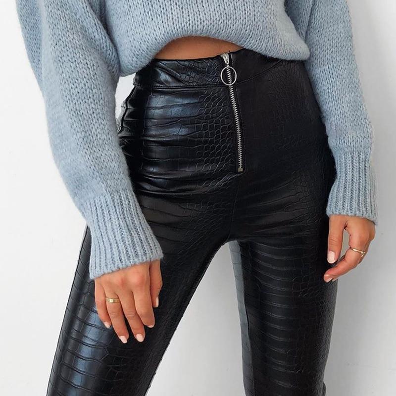 Elegant High Waist Faux Leather Pant-Pants-Arimonz-Arimonz