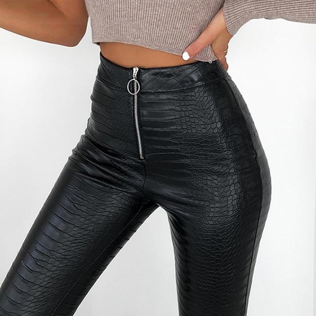Elegant High Waist Faux Leather Pant-Pants-Arimonz-Arimonz