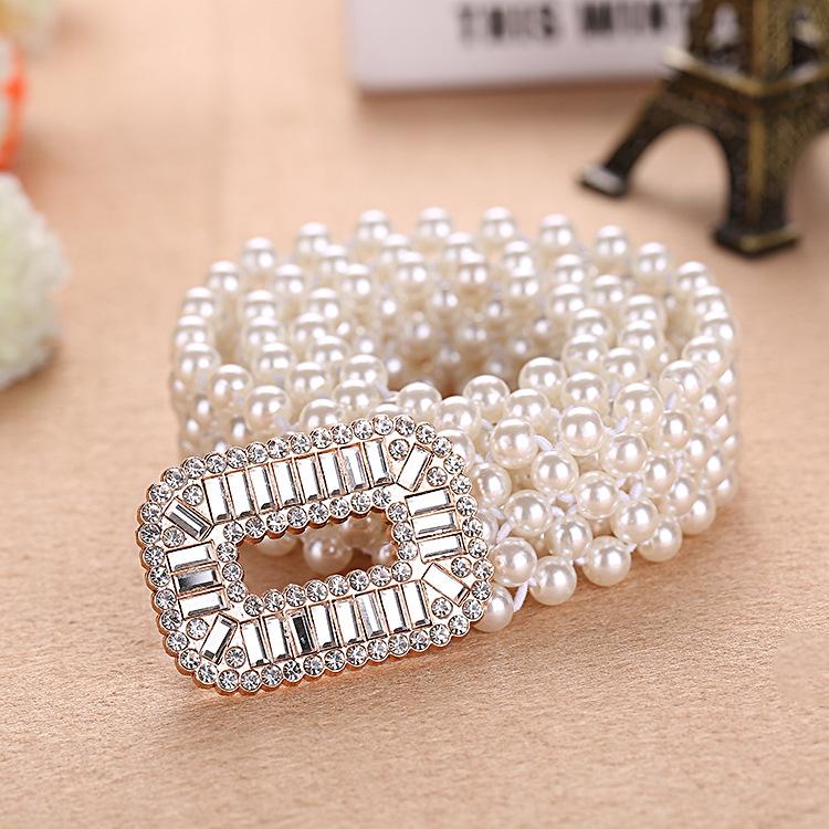 Elegant Metal Pearl Elastic Belt Buckle Chain For Women-Belts-Arimonz-Arimonz
