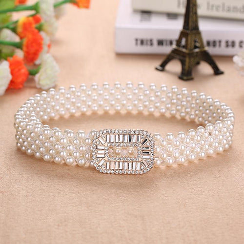 Elegant Metal Pearl Elastic Belt Buckle Chain For Women-Belts-Arimonz-Arimonz