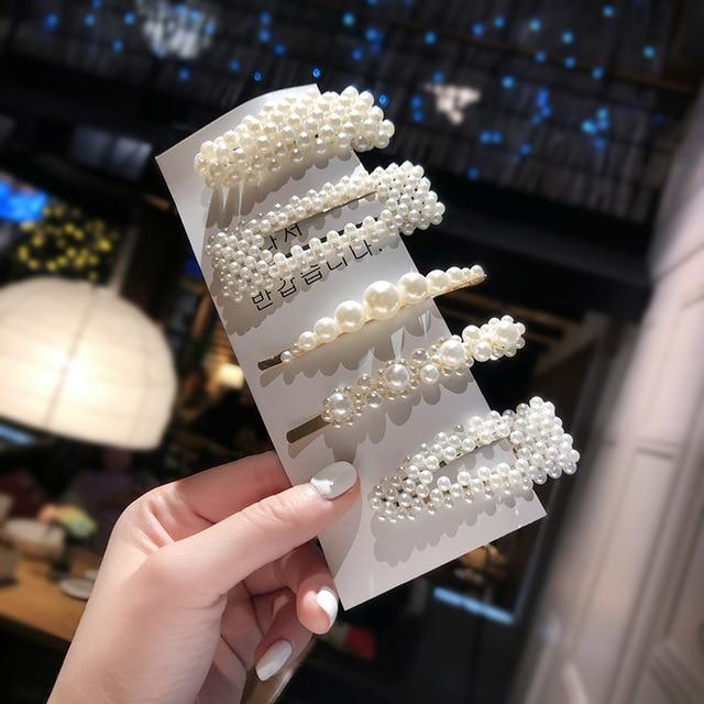 Elegant Pearls Hair Clips-Hair Accessories-Arimonz-5pcs 4-Arimonz