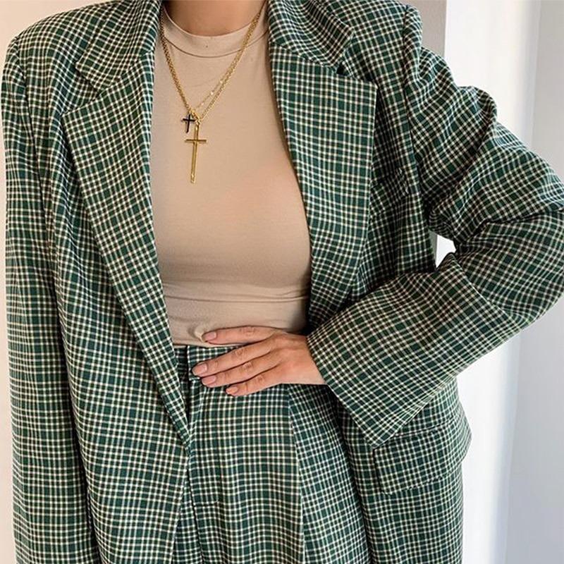 Elegant Plaid Two-piece Women Blazer Suit Casual Suit Blazer Set Chic-Wear To Work Sets-Arimonz-Arimonz