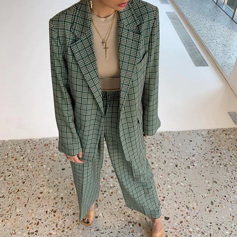 Elegant Plaid Two-piece Women Blazer Suit Casual Suit Blazer Set Chic-Wear To Work Sets-Arimonz-Arimonz