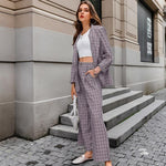 Elegant Plaid Two-piece Women Blazer Suit Casual Suit Blazer Set Chic-Wear To Work Sets-Arimonz-Arimonz
