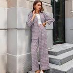 Elegant Plaid Two-piece Women Blazer Suit Casual Suit Blazer Set Chic-Wear To Work Sets-Arimonz-Arimonz