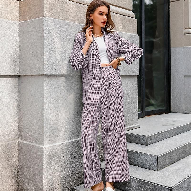 Elegant Plaid Two-piece Women Blazer Suit Casual Suit Blazer Set Chic-Wear To Work Sets-Arimonz-Arimonz