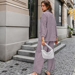 Elegant Plaid Two-piece Women Blazer Suit Casual Suit Blazer Set Chic-Wear To Work Sets-Arimonz-Arimonz