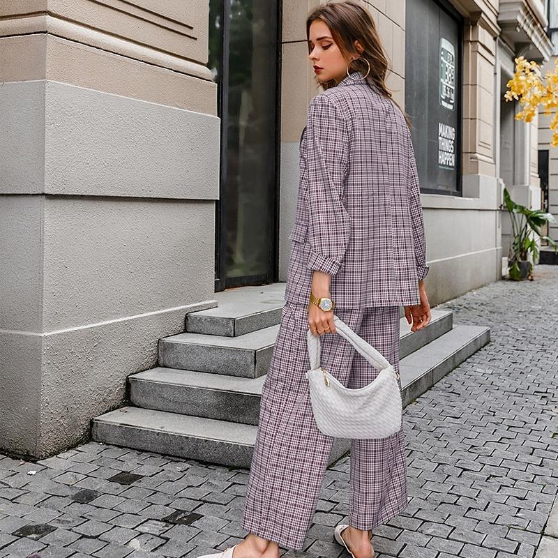 Elegant Plaid Two-piece Women Blazer Suit Casual Suit Blazer Set Chic-Wear To Work Sets-Arimonz-Arimonz