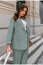 Elegant Plaid Two-piece Women Blazer Suit Casual Suit Blazer Set Chic-Wear To Work Sets-Arimonz-Arimonz