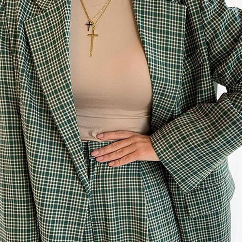 Elegant Plaid Two-pieces Women Blazer Suit Casual Female Blazer Set-Wear To Work Sets-Arimonz-Arimonz