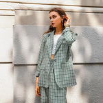 Elegant Plaid Two-pieces Women Blazer Suit Casual Female Blazer Set-Wear To Work Sets-Arimonz-Arimonz