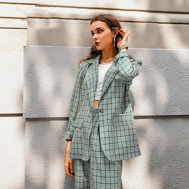 Elegant Plaid Two-pieces Women Blazer Suit Casual Female Blazer Set-Wear To Work Sets-Arimonz-Arimonz