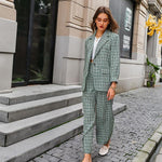 Elegant Plaid Two-pieces Women Blazer Suit Casual Female Blazer Set-Wear To Work Sets-Arimonz-Arimonz