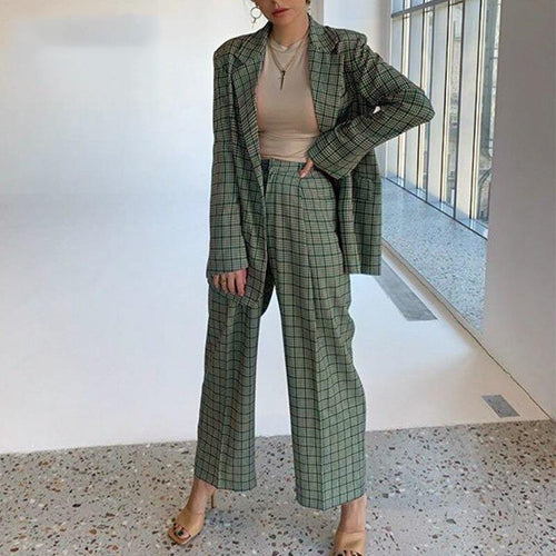 Elegant Plaid Two-pieces Women Blazer Suit Casual Female Blazer Set-Wear To Work Sets-Arimonz-S-Arimonz