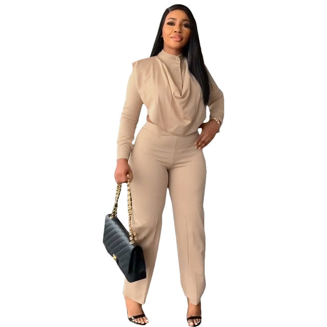 Elegant Two 2 Piece Sets Women Tracksuit Woman Office Outfits-Matching Sets-Arimonz-Khaki-S-Arimonz