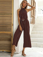Elegant Women Jumpsuit Casual Polka Dot Print Wide-leg Long Romper-Night Out Jumpsuits & Rompers-Arimonz-Burgundy-S-Arimonz