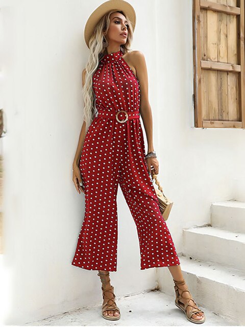 Elegant Women Jumpsuit Casual Polka Dot Print Wide-leg Long Romper-Night Out Jumpsuits & Rompers-Arimonz-red-S-Arimonz