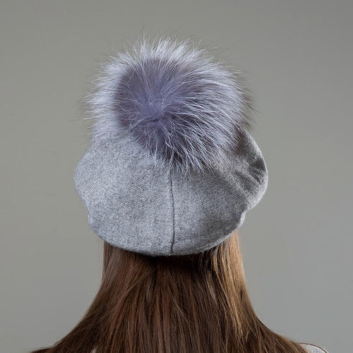 Elizabeth Knitted Wool Beret with Pompom-Hats-Arimonz-Arimonz