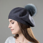 Elizabeth Knitted Wool Beret with Pompom-Hats-Arimonz-Arimonz