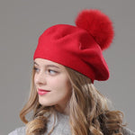 Elizabeth Knitted Wool Beret with Pompom-Hats-Arimonz-Arimonz